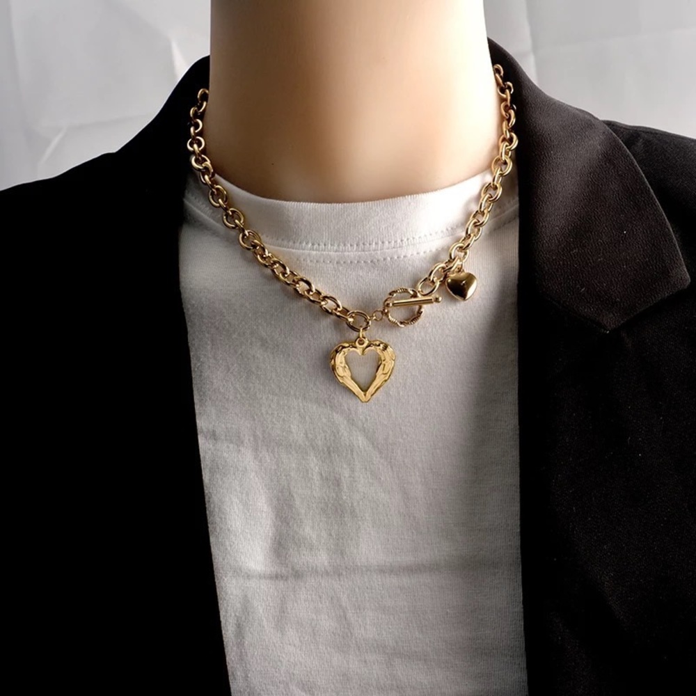 1pcs Heart Circle & Bar Love Pendant Chain Baroque Gold Heart